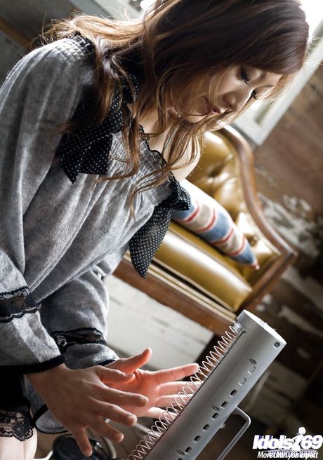 Seductive japanese babe Emi Harukaze posing in undies on camera